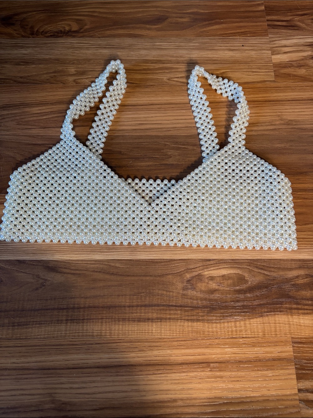 Pearl Beaded Bralette Top - White